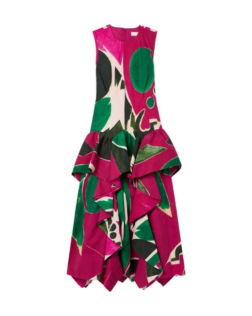 Ulla Johnson Pink Lee Krasner Mural Draped Printed Cotton-Poplin Gown