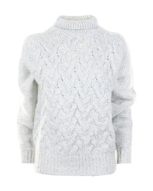 Eleventy White Cable-Knit Turlteneck Sweater