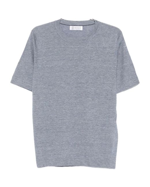 Brunello Cucinelli Gray Short-Sleeve Ribbed T-Shirt for men