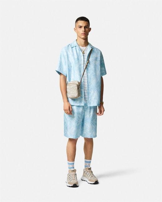 Versace Blue Barocco-Printed Elasticated Waistband Shorts for men