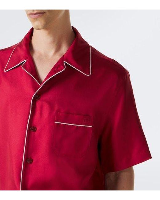 Dolce & Gabbana Red Silk Satin Bowling Shirt for men