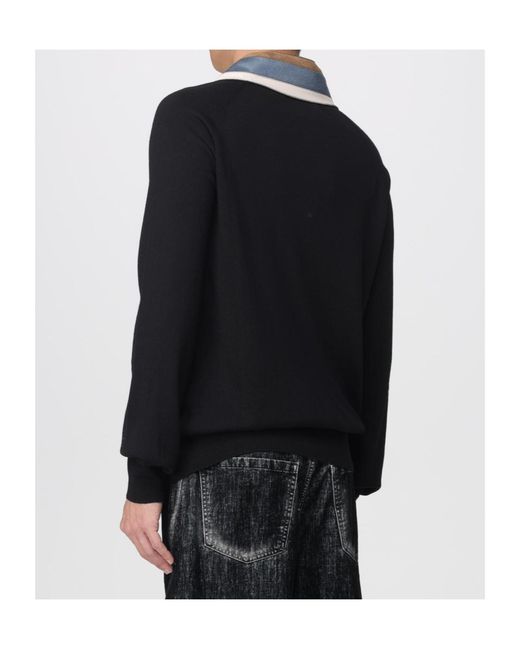 Marni Black Patchwork Gauge Polo Shirt for men