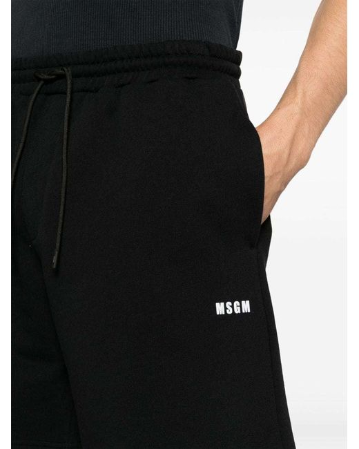 MSGM Black Logo Detailed Elasticated Waist Shorts for men