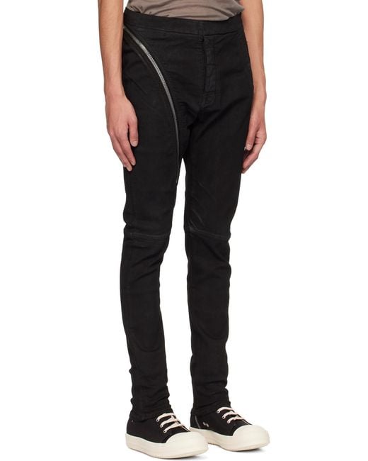 Rick Owens Black Aircut Low-Rise Tapered Jeans for men