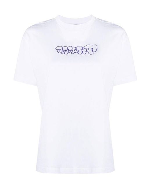 Off-White c/o Virgil Abloh White Embr Sketch Arrow Casual Tee Purpl