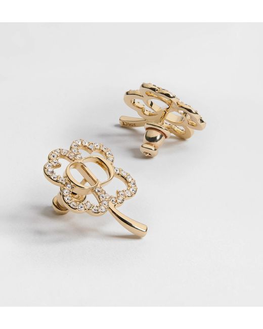 Dior White Cd Shiny Clover Earrings