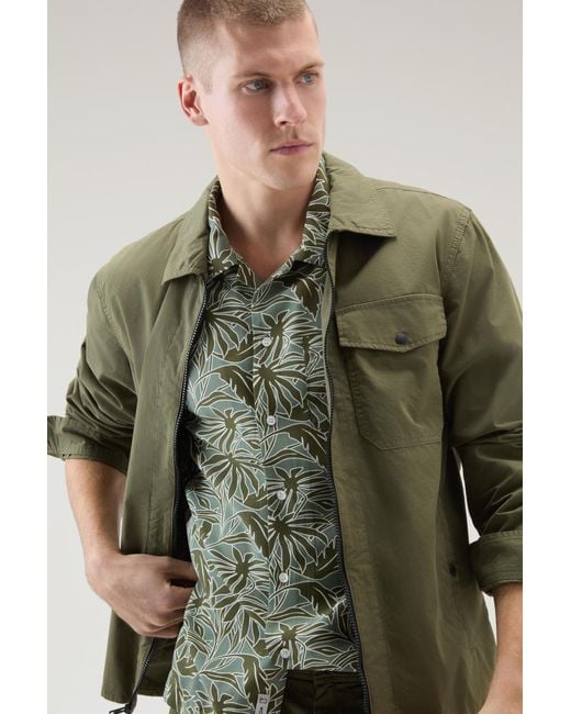 Woolrich Green Zip-Up Long-Sleeved Overshirt for men