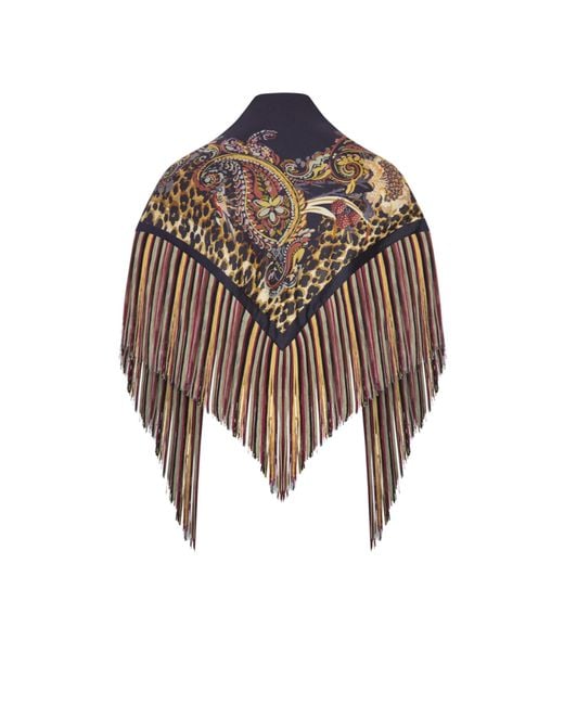 Etro Brown Paisley Leopard-Print Fringe Scarf
