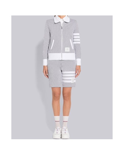 Thom Browne Blue Zip-Fastening Seersucker Jacket