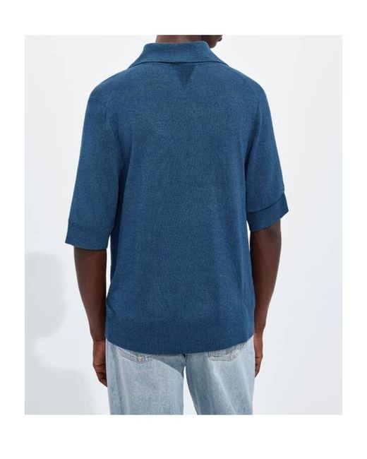 Bottega Veneta Blue Silk Bouclé Polo for men