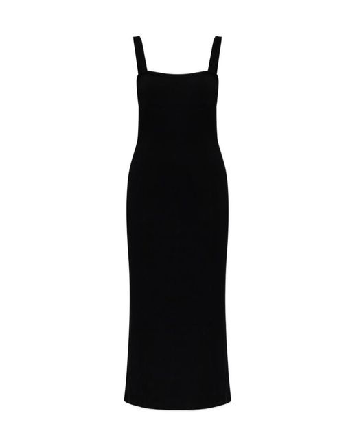 Helmut Lang Black Ribbed Asymmetric Maxi Dress