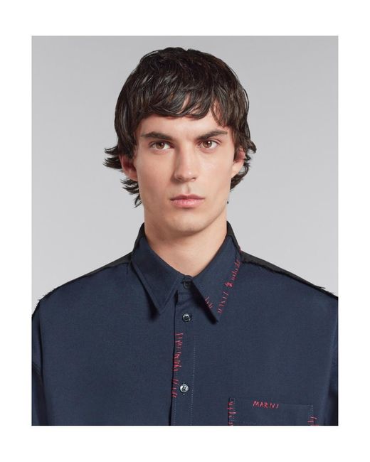 Marni Blue Raw Cut Boxy Shirt for men