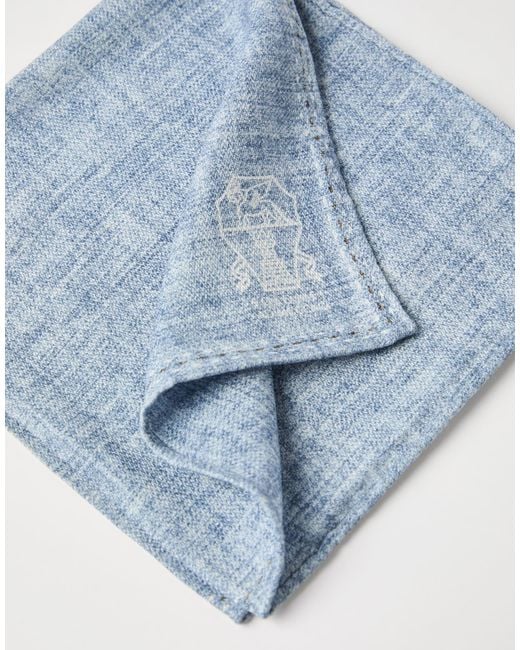 Brunello Cucinelli Blue Silk Square Pocket for men