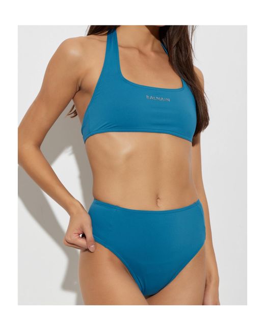 Balmain Blue Halter Neck Two-Piece Swimsuit
