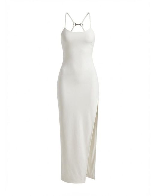 Gucci White Long Silk Dress With Crystal Horsebit