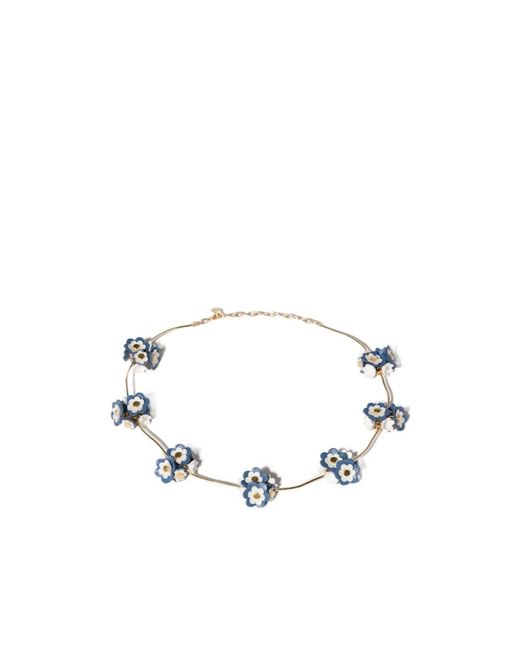 Miu Miu White Metal And Leather Necklace