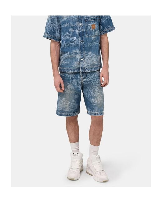 Amiri Blue Chateau Palms Denim Short for men