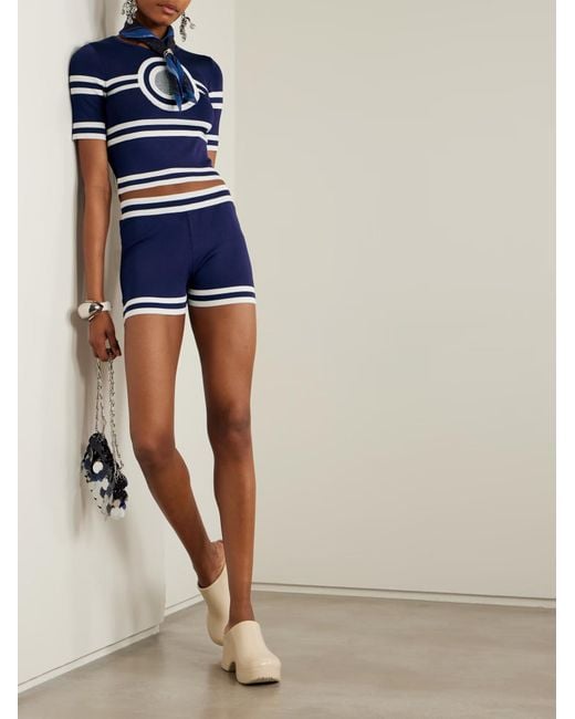 Rabanne Blue Striped Ribbed Knit Top
