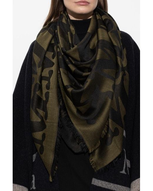 Max Mara Black Edro Logo-Jacquard Frayed Scarf