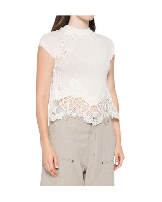 Ermanno Scervino White Lace-Trim Short-Sleeve Top