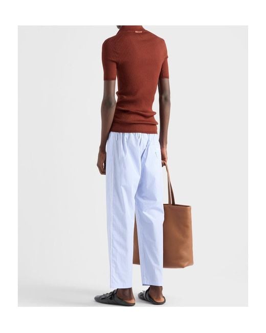 Prada Red Ribbed Knit Cotton Polo Shirt for men