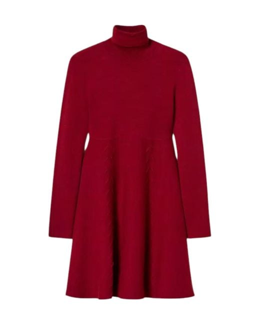 Twinset Red High-Neck Knit Dress