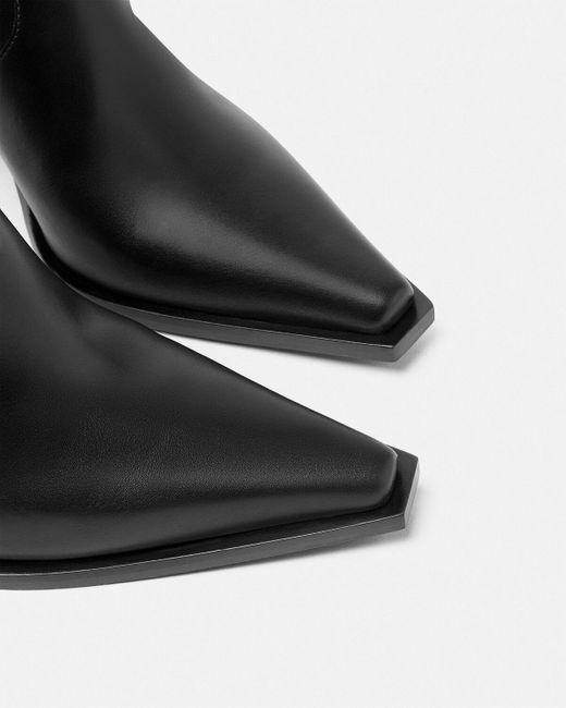 Versace Black Leather V-Buckle Boots