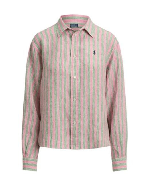 Ralph Lauren Pink Polo Logo Embroidered Striped Shirt