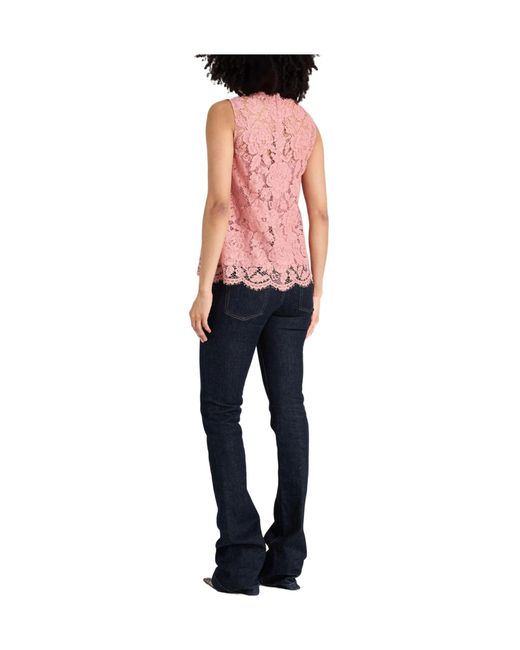 Dolce & Gabbana Pink Solid-Colored Lace Sleeveless Top
