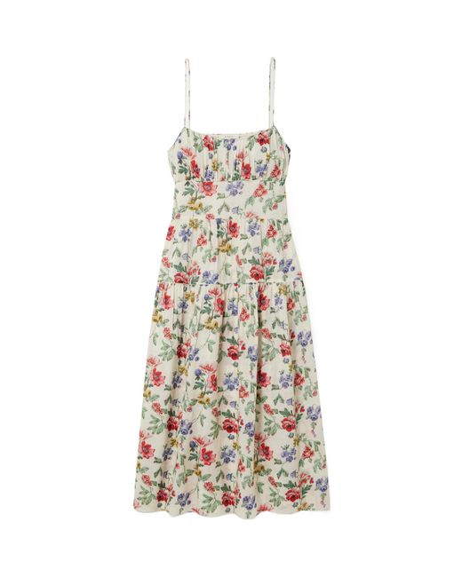 Doen White Benoit Gathered Tiered Floral-Print Ramie Midi Dress