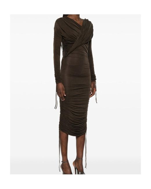 Balmain Brown Draped Ruched Dress