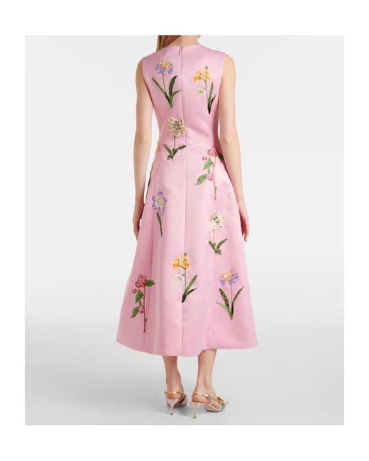 Leo Pink C Floral Embroidered Satin Midi Dress