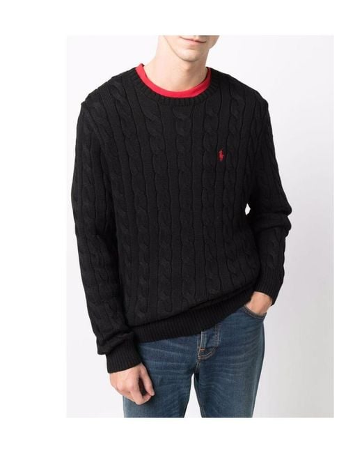 Polo Ralph Lauren Blue Logo Embroidered Cable-Knit Jumper for men