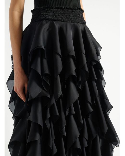 Balmain Black Silk Ruffled Maxi Skirt