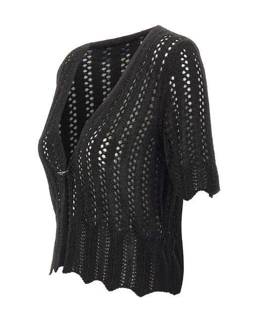 Kaos Black Openwork Cropped Knitted Top