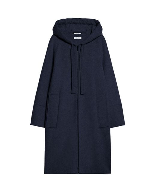 Max Mara Blue Long-Sleeved Hooded Coat