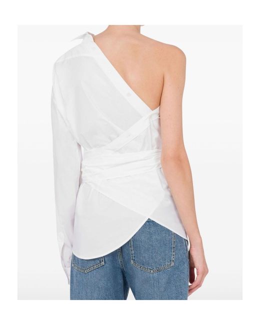 Moschino White One-Shoulder Stretch Poplin Shirt
