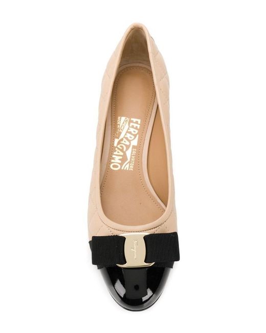 Ferragamo Natural Ferragamo Vara Bow Quilted Pumps
