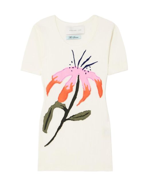 Conner Ives White Floral-Appliquéd Ribbed Cotton-Jersey T-Shirt