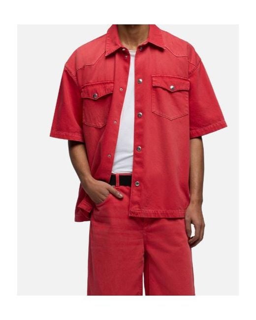7 For All Mankind Red Logo-Patch Short-Sleeve Overshirt for men