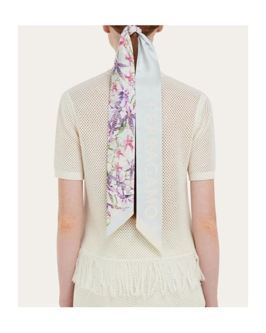 Ferragamo White Gaia Print Silk Bandeau