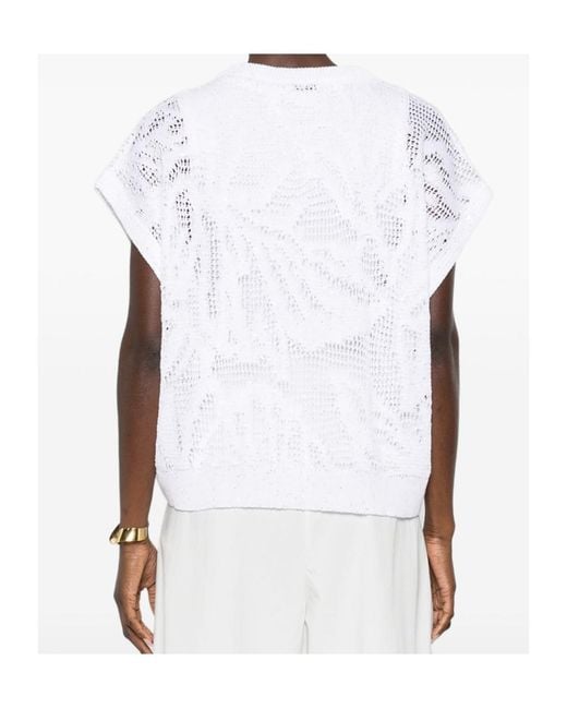 Brunello Cucinelli White Dazzling Water Lillies Knit T-Shirt