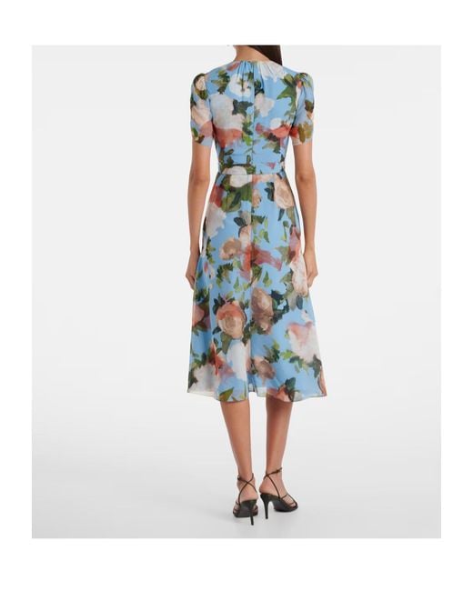 Erdem Blue Floral Silk Voile Midi Dress
