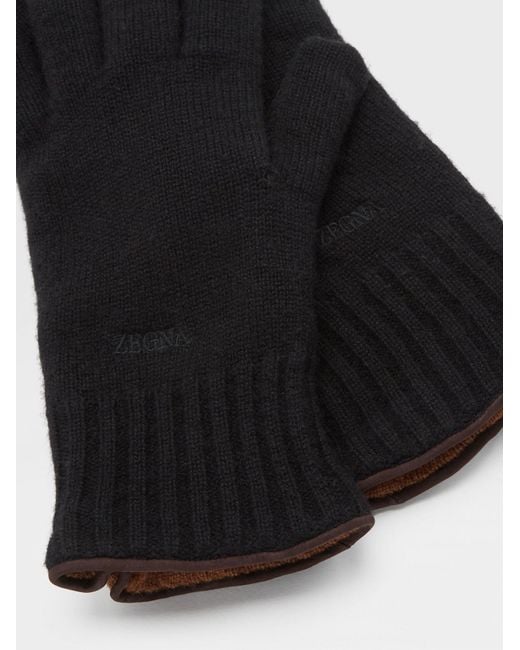 Zegna Black Oasi Logo Embroidered Knit Gloves for men