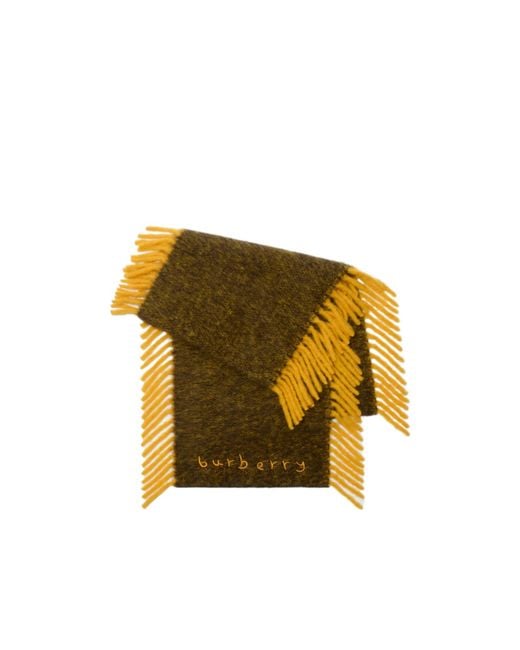 Burberry Yellow Logo Embroidered Fringed Happy Scarf