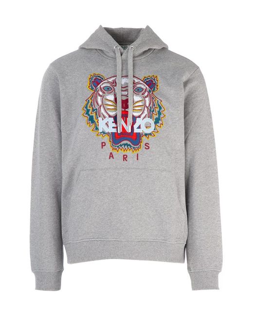 KENZO Gray Tiger Embroidered Hooded Hooded Hoodie for men