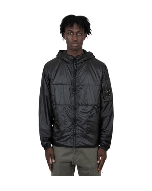 C P Company Black Nada Shell Zipped Hooded Jacket for men