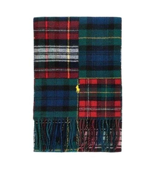 Polo Ralph Lauren Blue Pony Patchwork Plaid Tassel Scarf