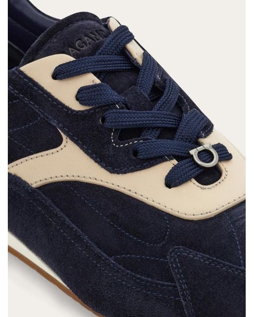 Ferragamo Blue Gancini-Plaque Panelled Sneakers for men