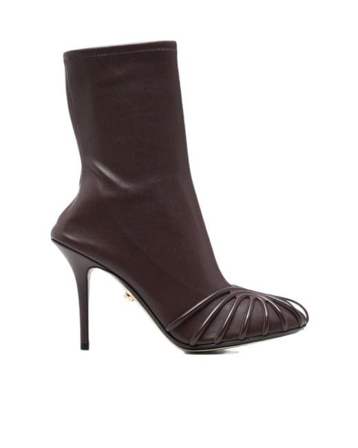 ALEVI Brown Round-Toe High-Heeled Ankle Boots